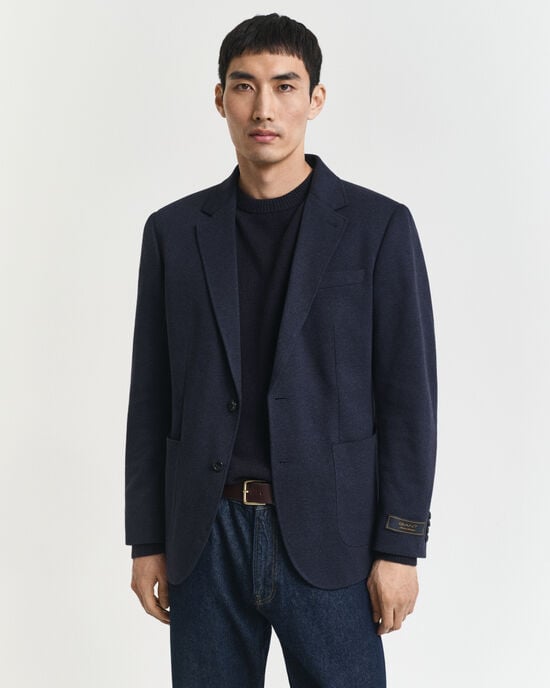 Veste blazer coupe slim en jersey piqué bicolore