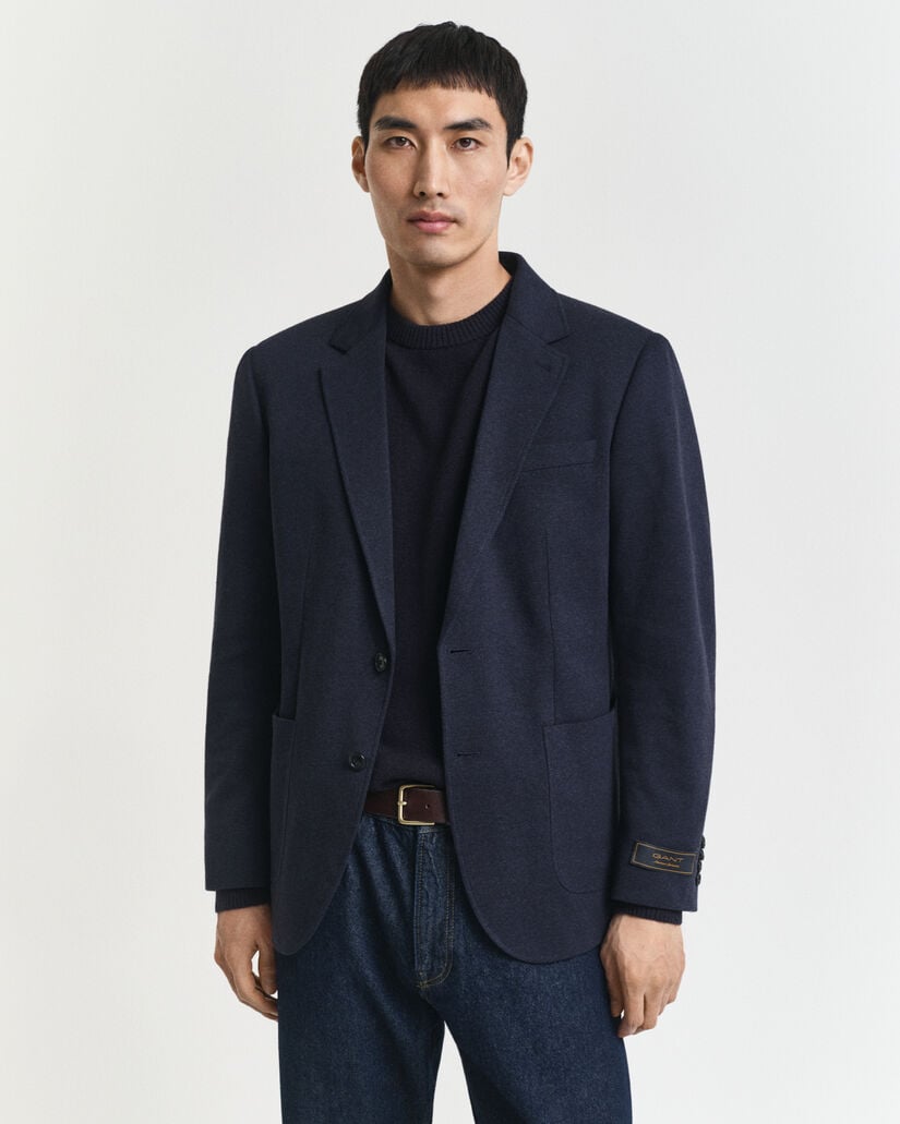 Veste blazer coupe slim en jersey piqué bicolore