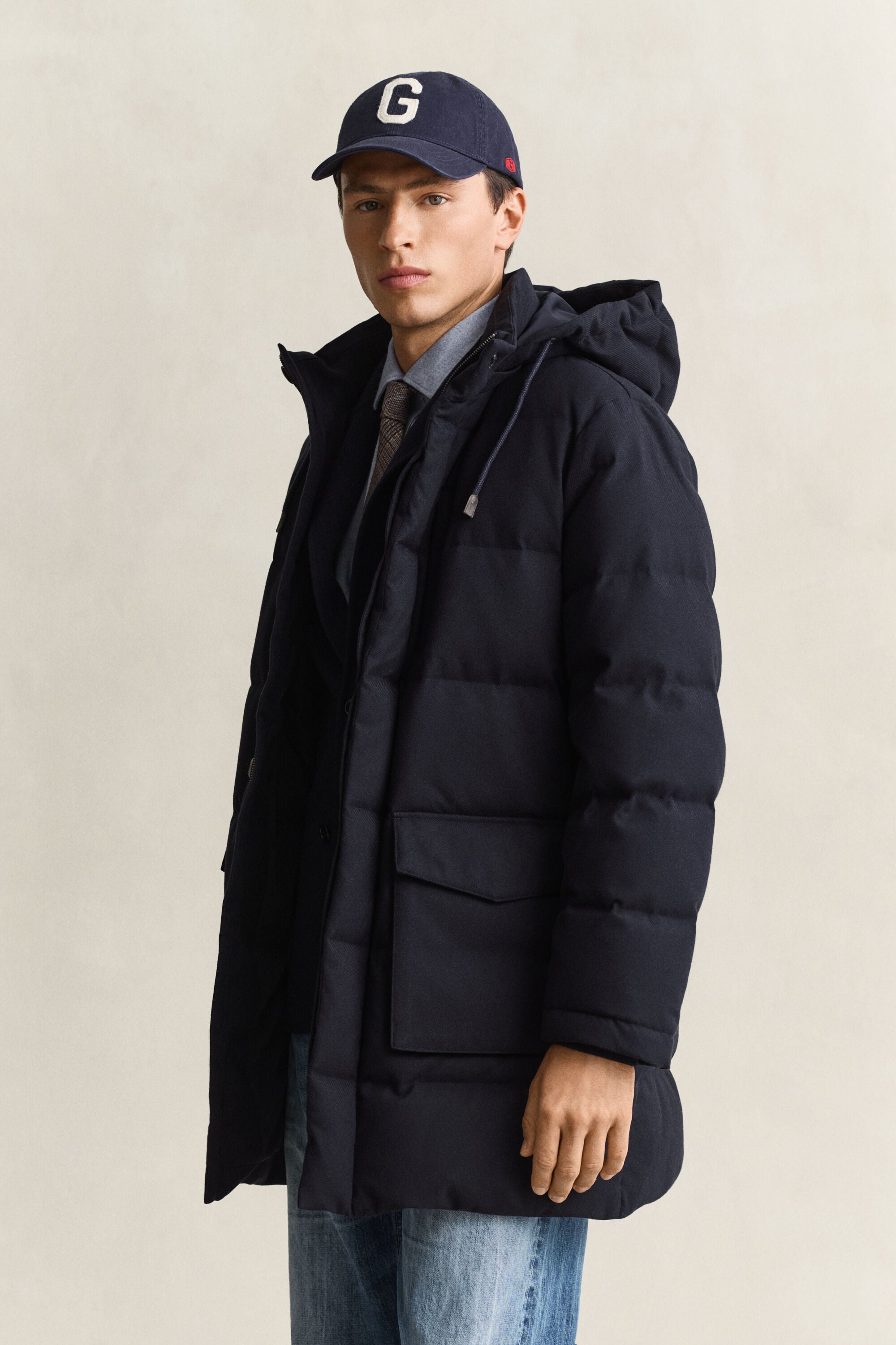 Veste matelassée mi-longue en flanelle