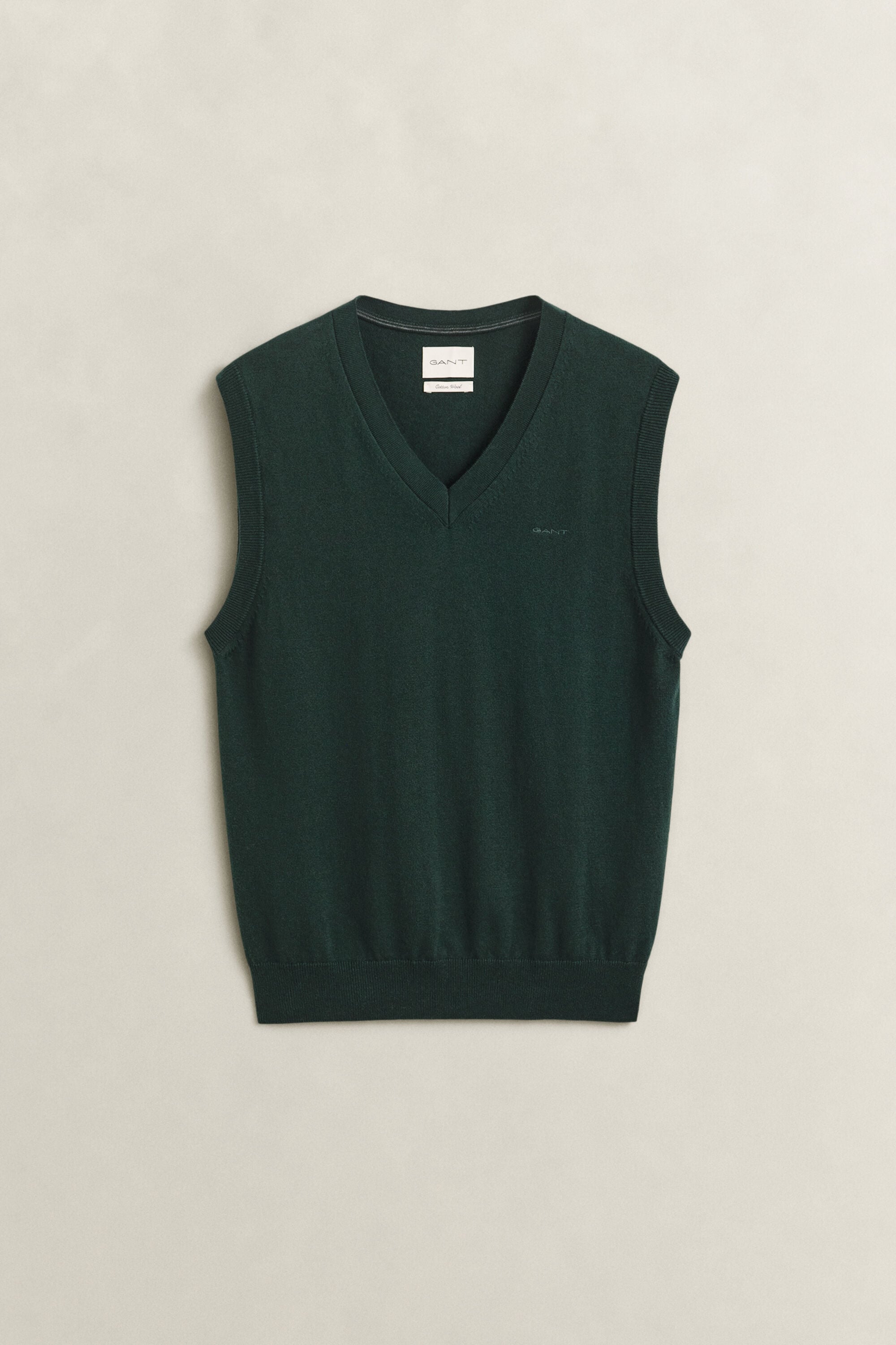 Pull col V sans manches en laine et coton