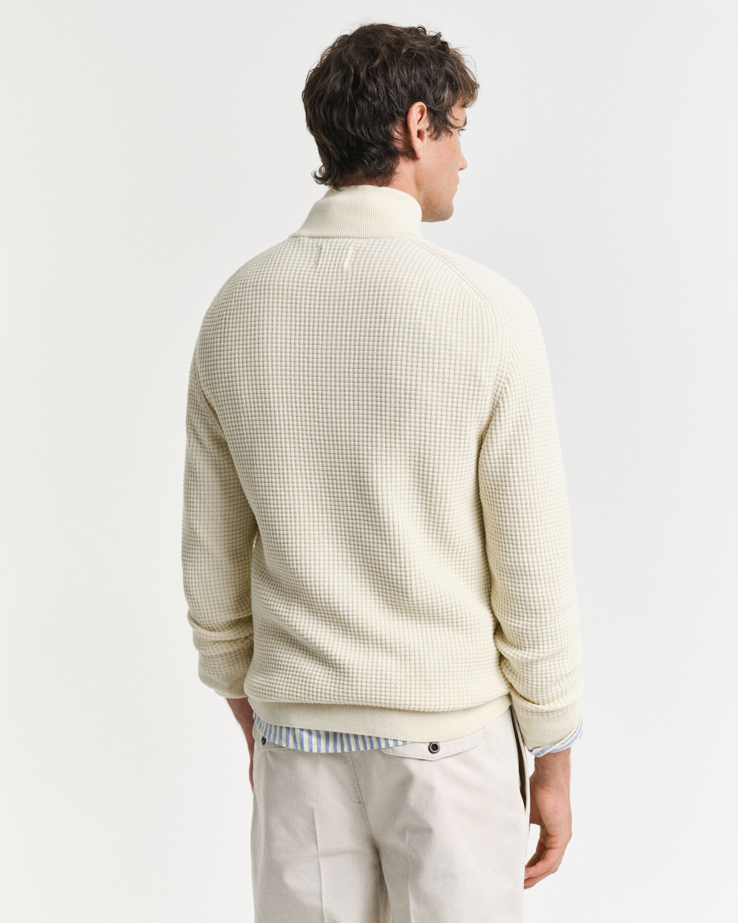 Katoenen Textured sweater met korte rits
