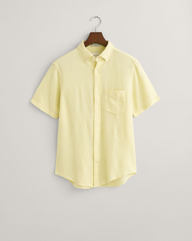 Regular Fit Textured hemd met korte mouwen van katoen en linnen