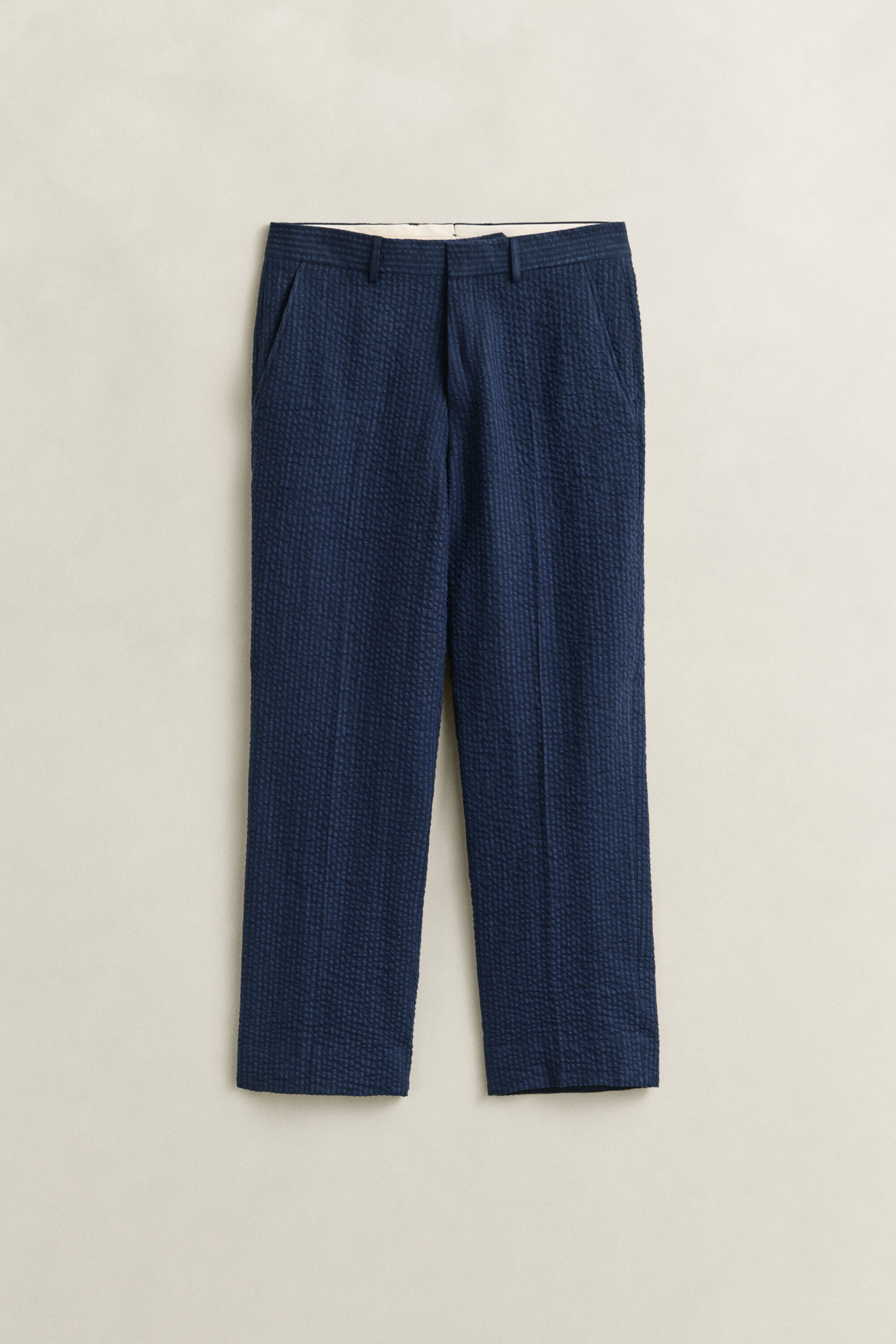 Pantalon de costume en seersucker indigo