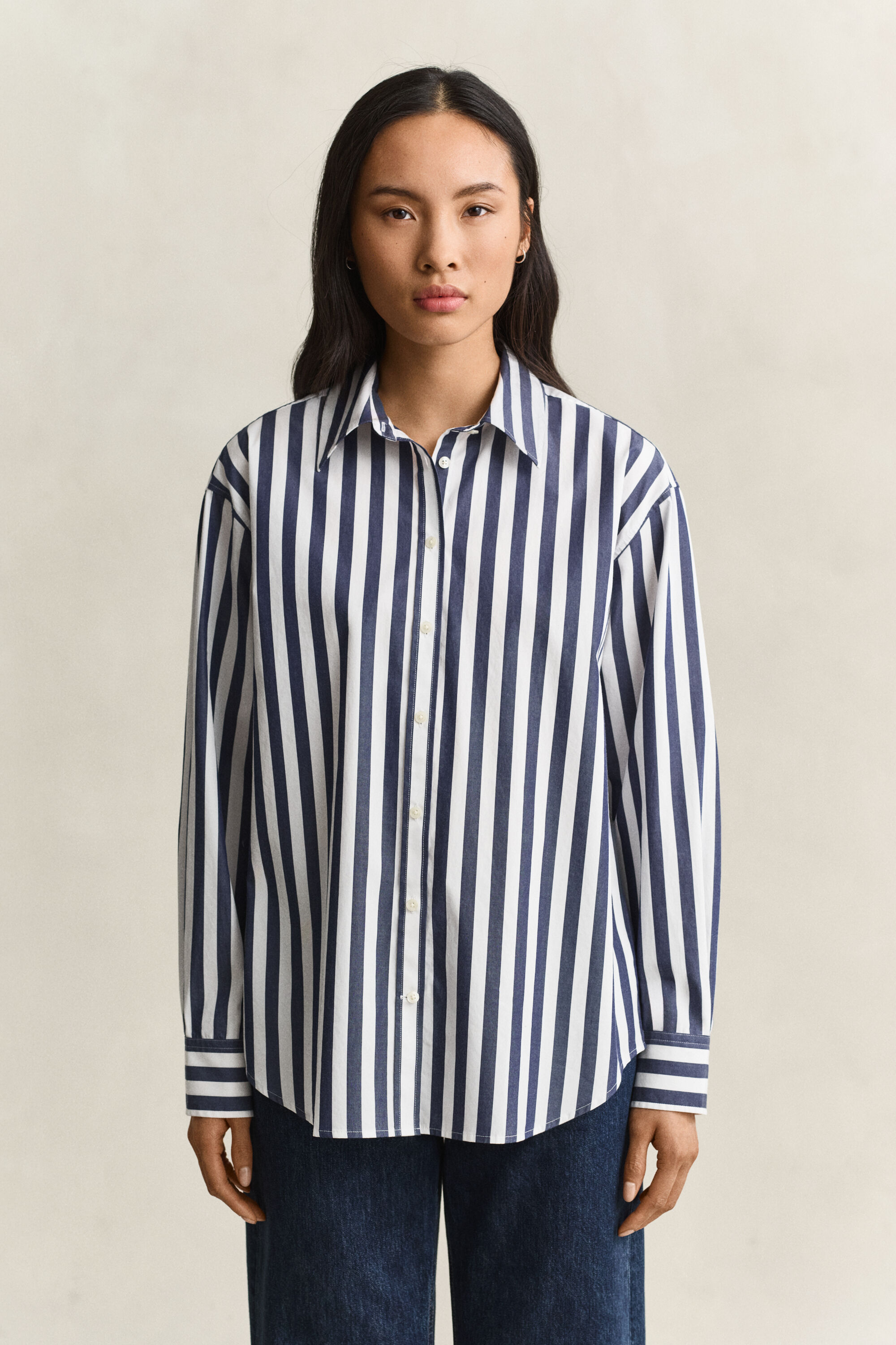 Chemise décontractée en popeline à rayures