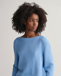 Textured sweater met boothals van katoen