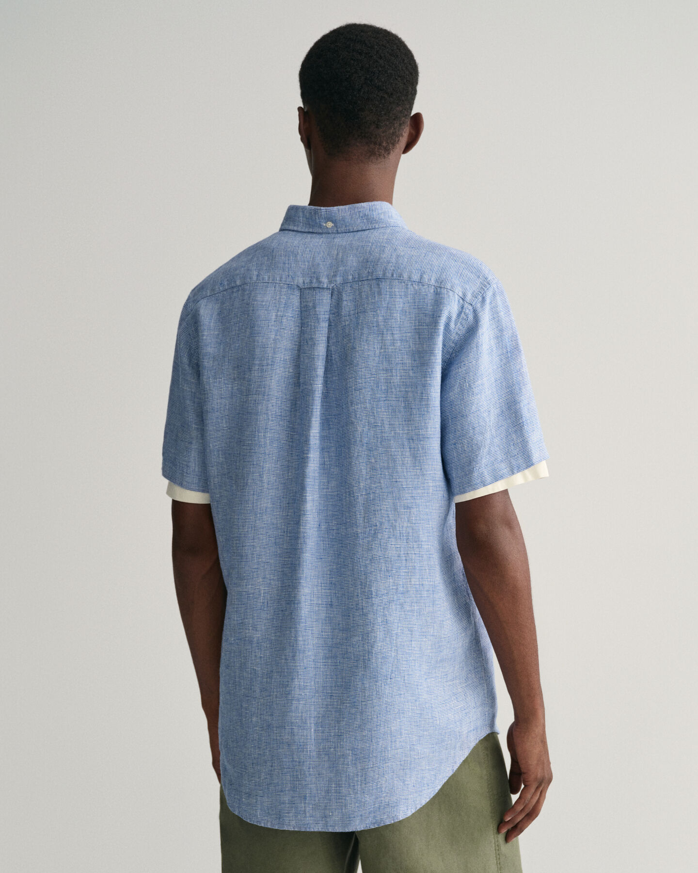 Regular Fit linnen hemd met korte mouwen met pied-de-poule