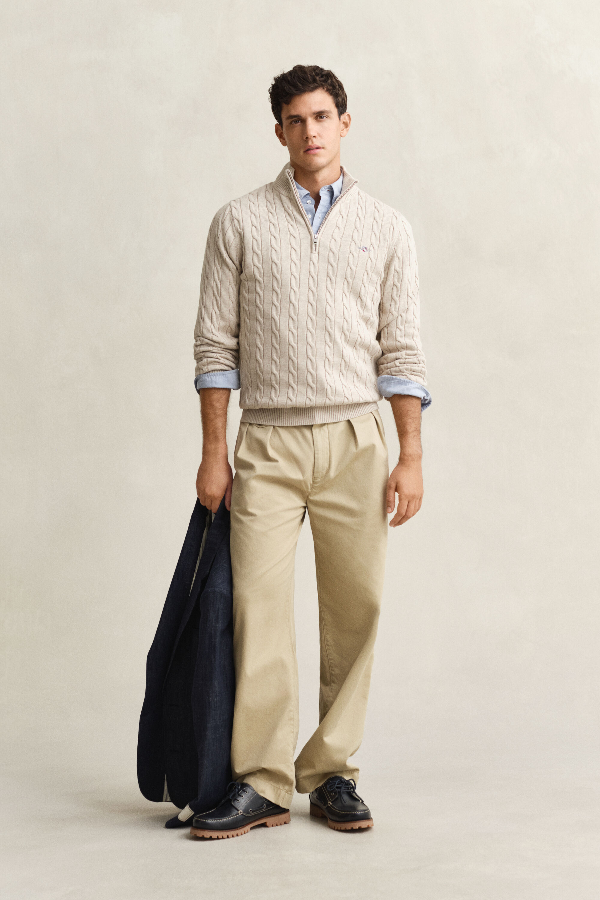Pull à demi-zip en maille de coton torsadée