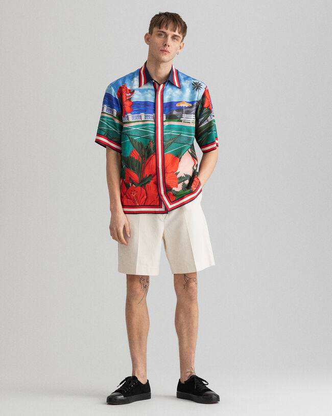 Regular Fit Scenery hemd met korte mouwen van zijde