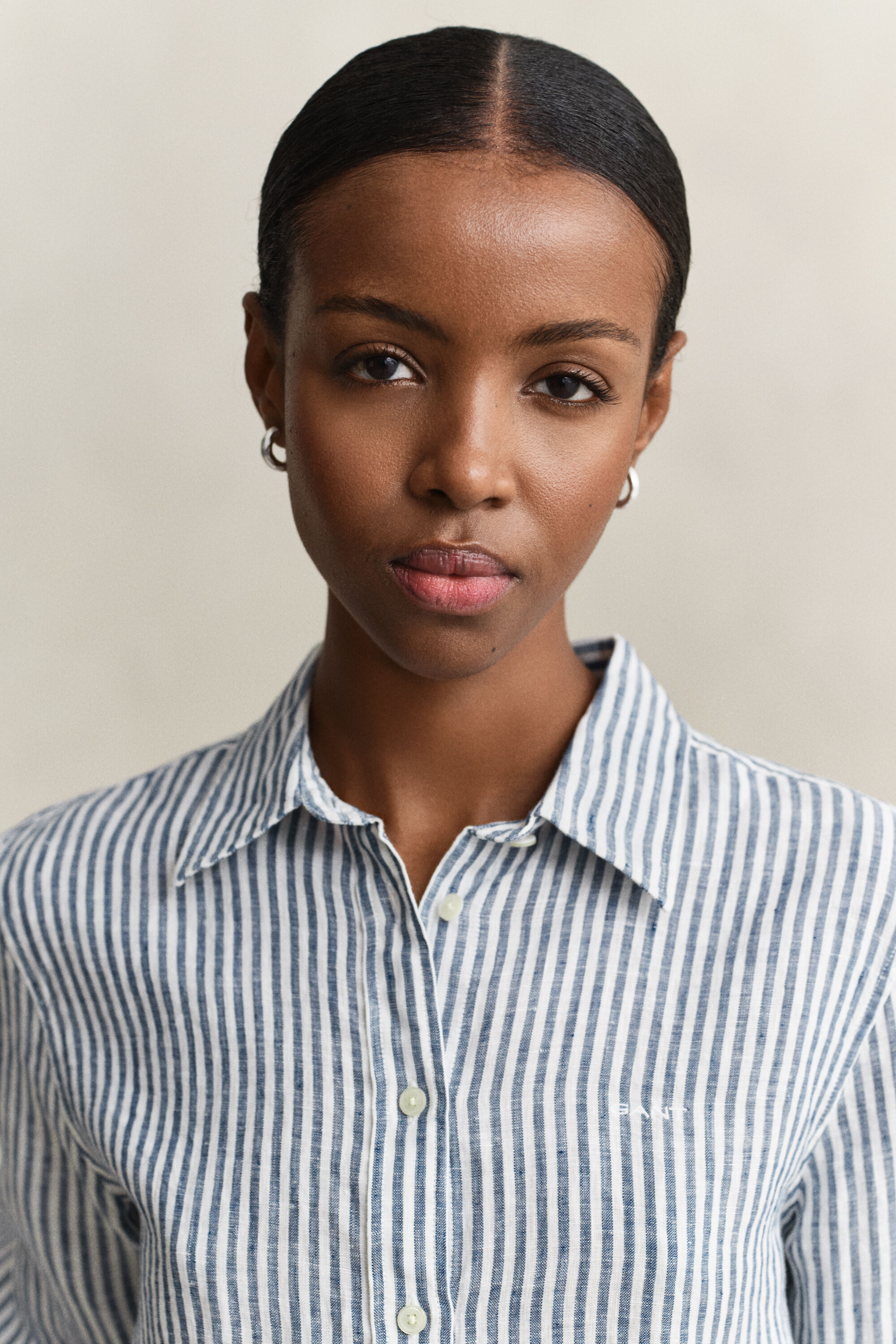 Chemise regular fit en lin à rayures