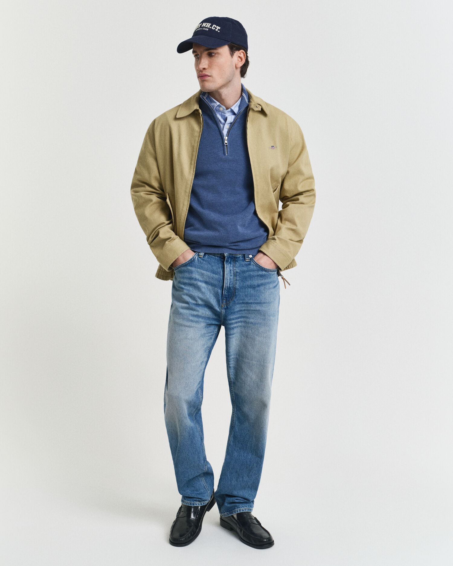 Pull à demi-zip en coton piqué