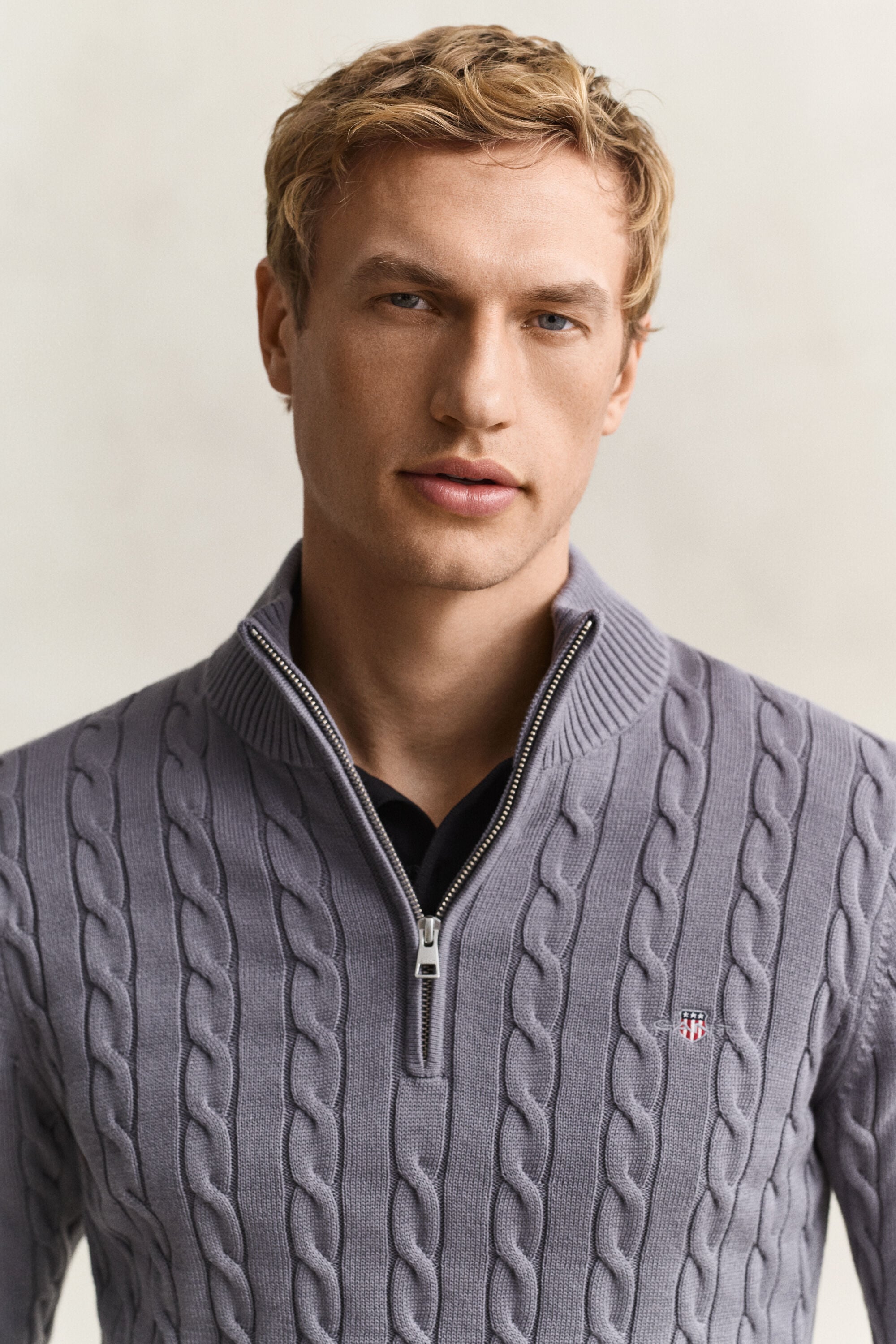 Pull à demi-zip en maille de coton torsadée