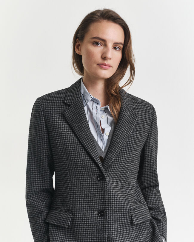 Veste blazer coupe regular en laine à motif pied-de-poule