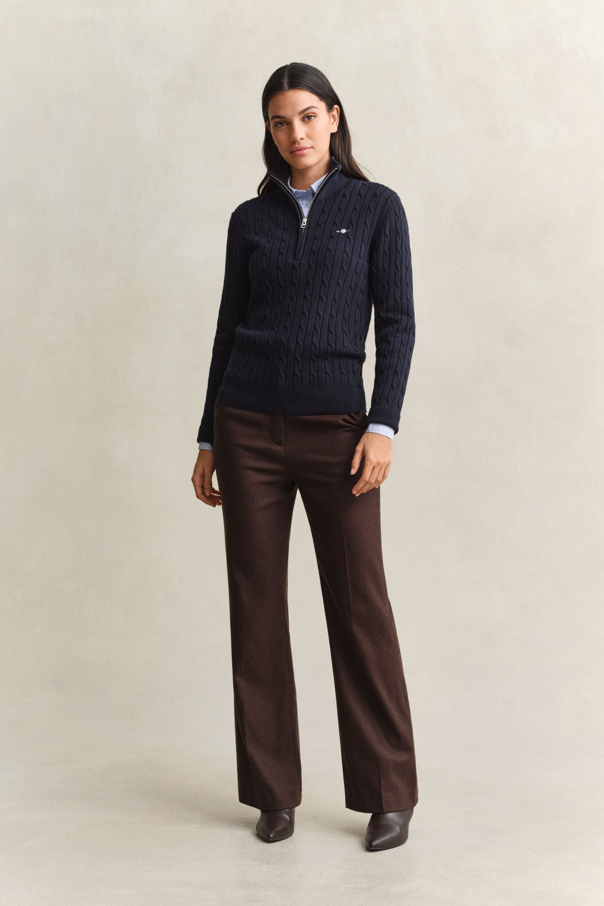Pull à demi-zip en maille de coton torsadée stretch