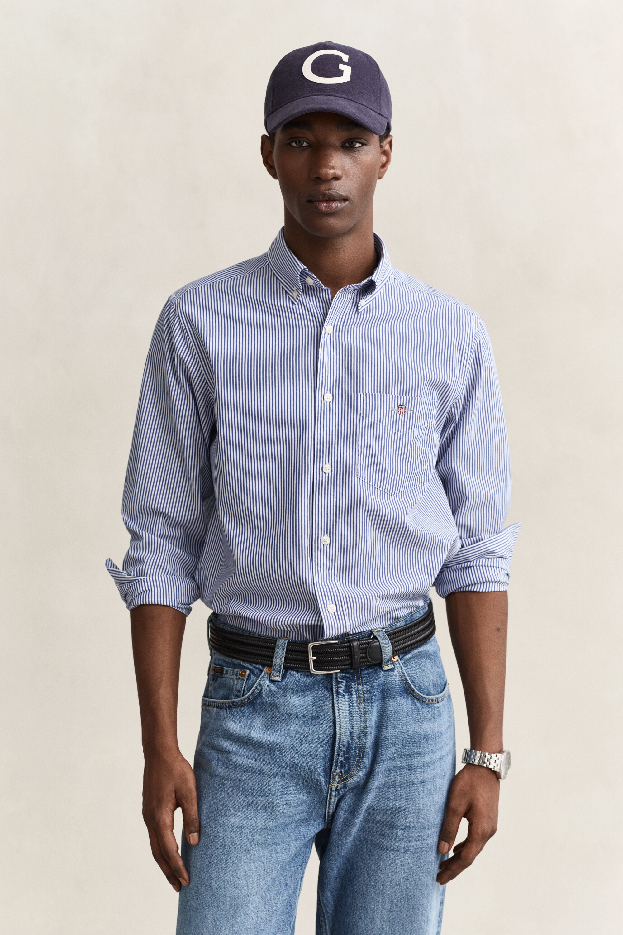 Chemise regular en popeline à rayures classique