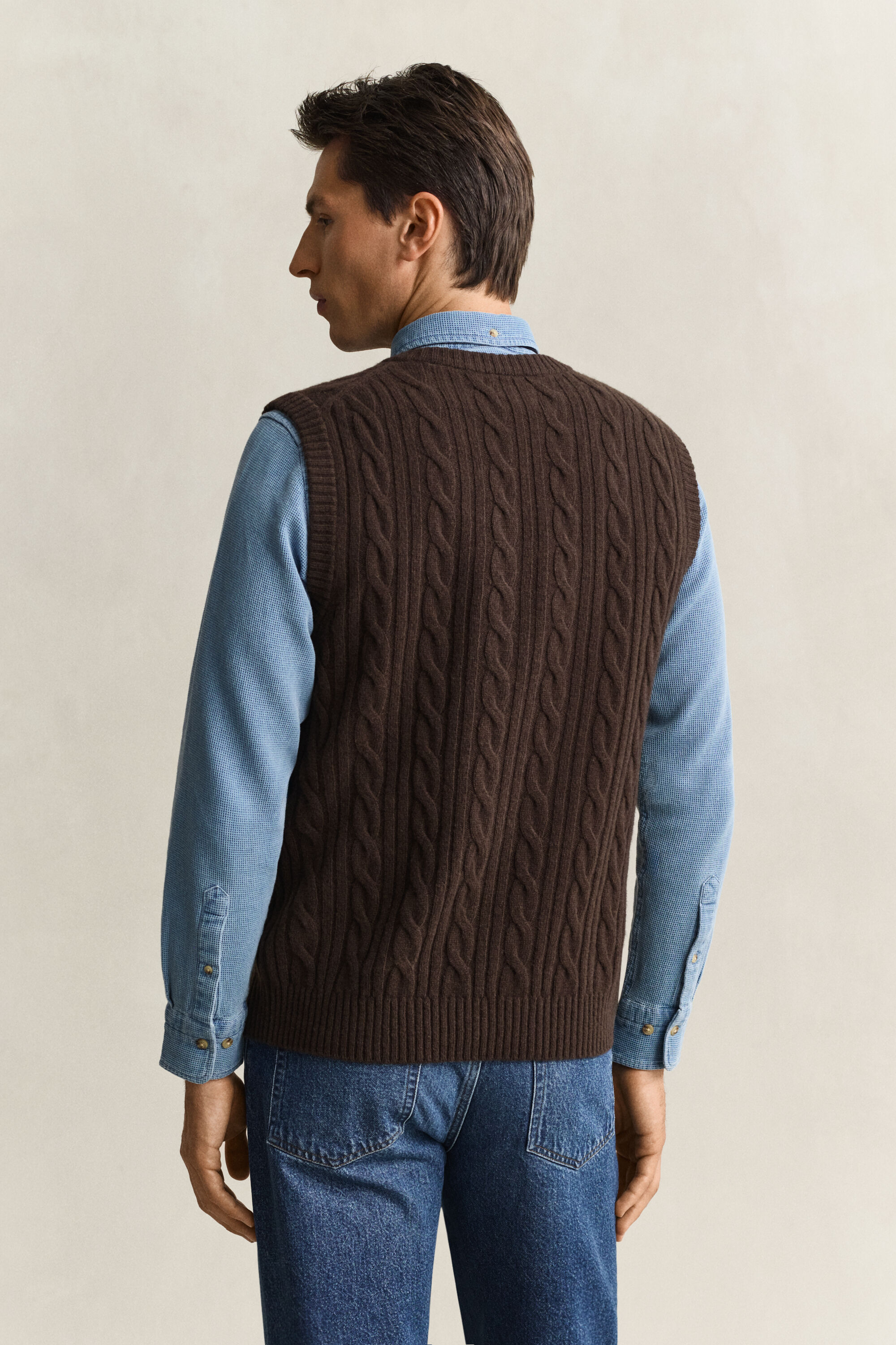 Pull sans manches en maille de laine d'agneau à torsades
