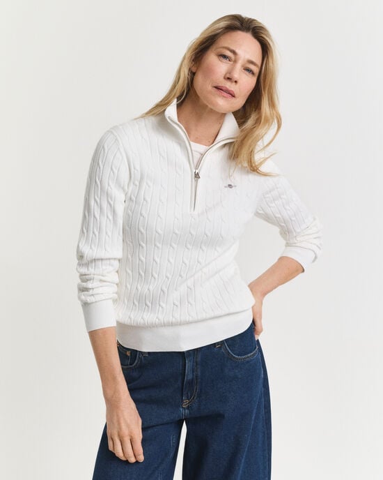 Pull à demi-zip en maille de coton torsadée stretch