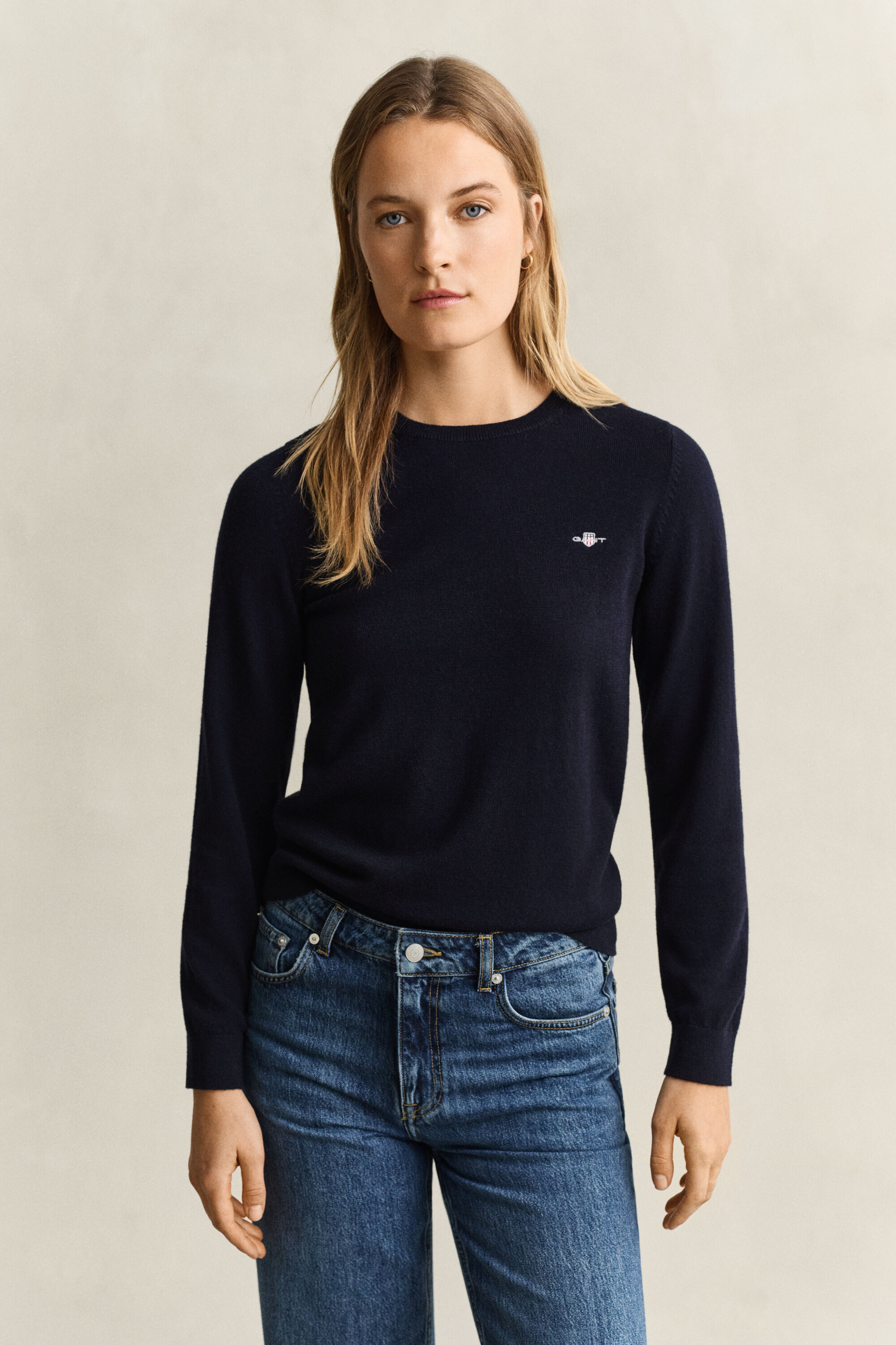 Pull col rond en laine et coton