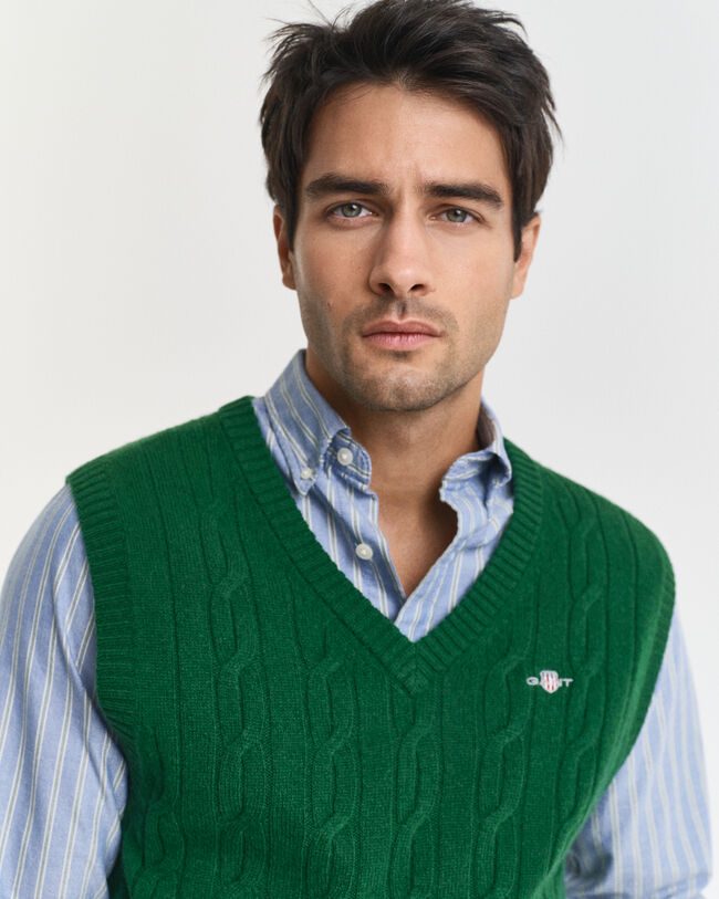 Pull sans manches en maille de laine d'agneau à torsades