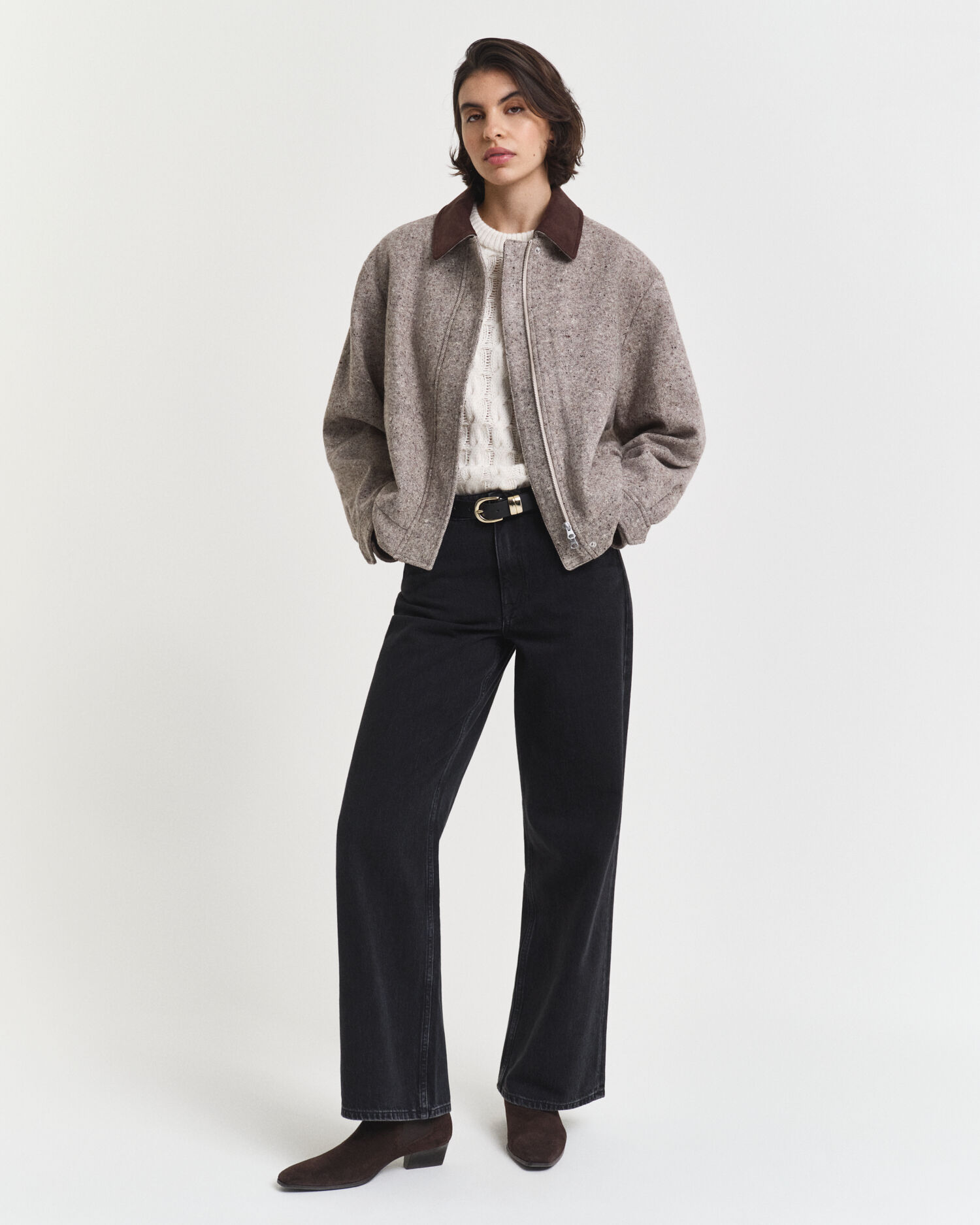 Kabelgebreide top met korte pofmouwtjes