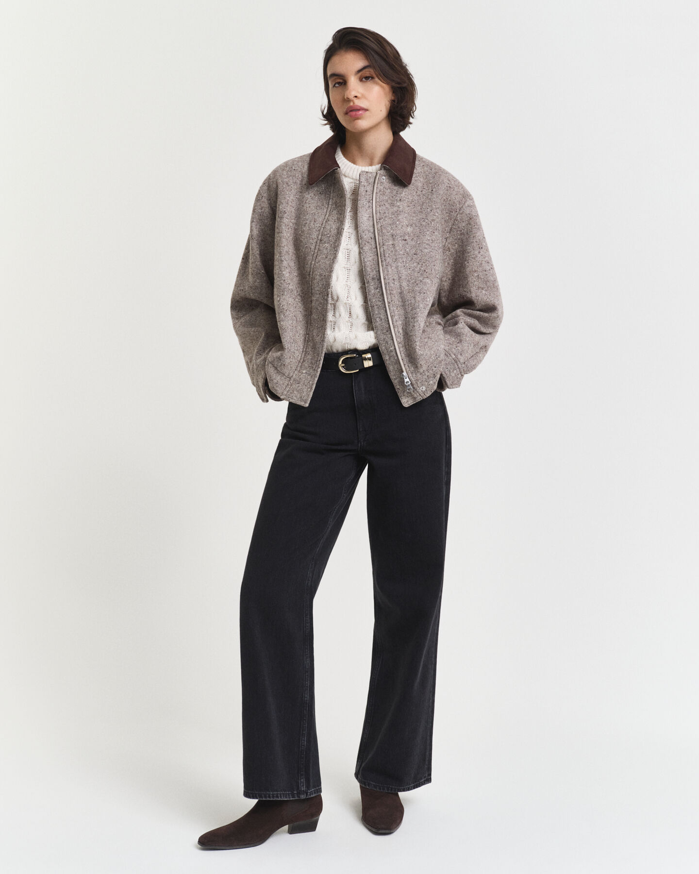 Kabelgebreide top met korte pofmouwtjes