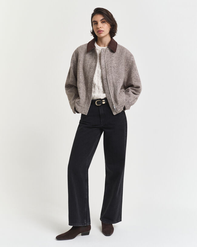 Kabelgebreide top met korte pofmouwtjes