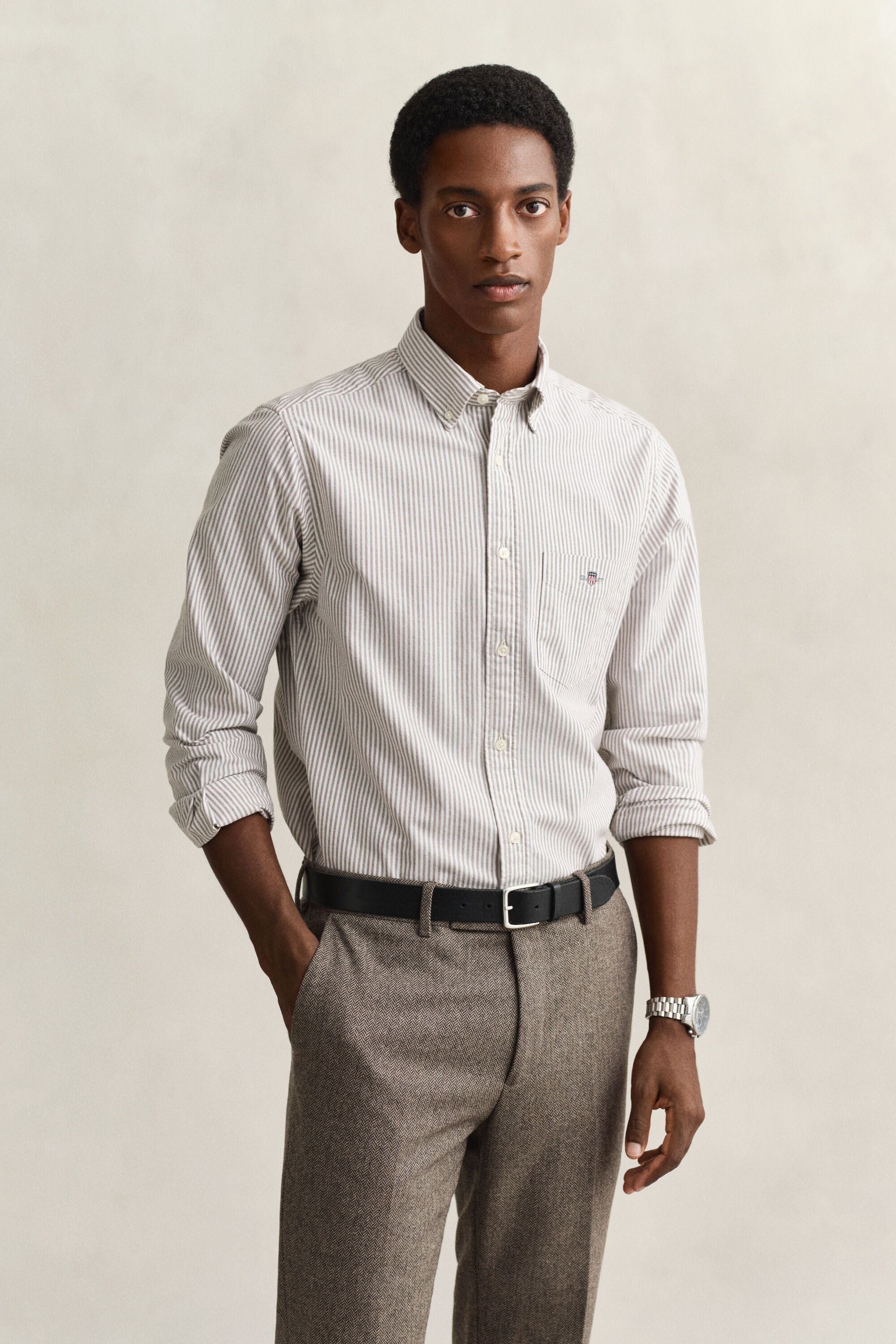Chemise en coton Oxford classique à rayures Banker