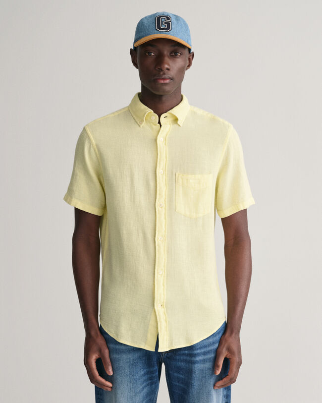 Regular Fit Textured hemd met korte mouwen van katoen en linnen
