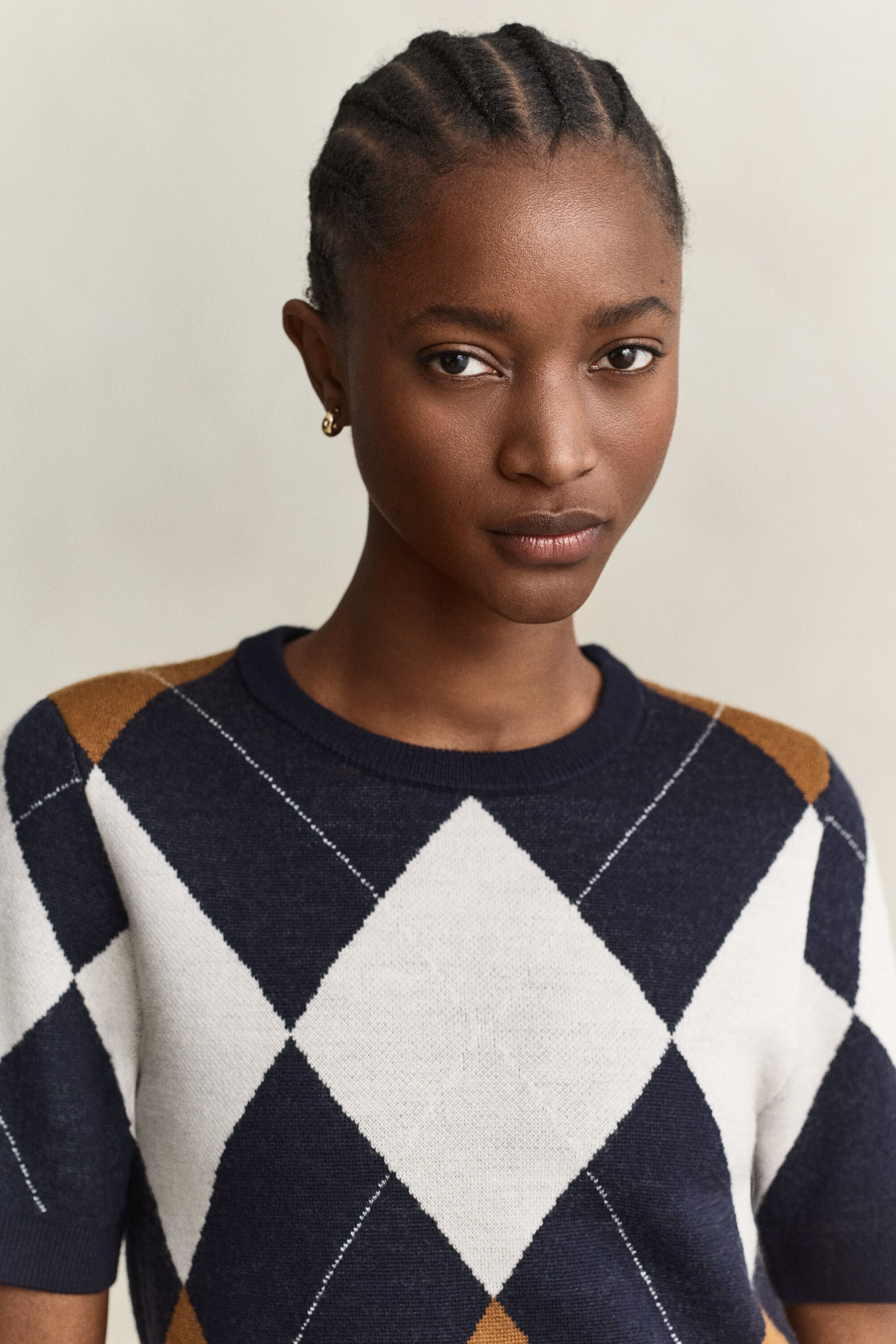Pull à manches courtes en laine avec motif argyle