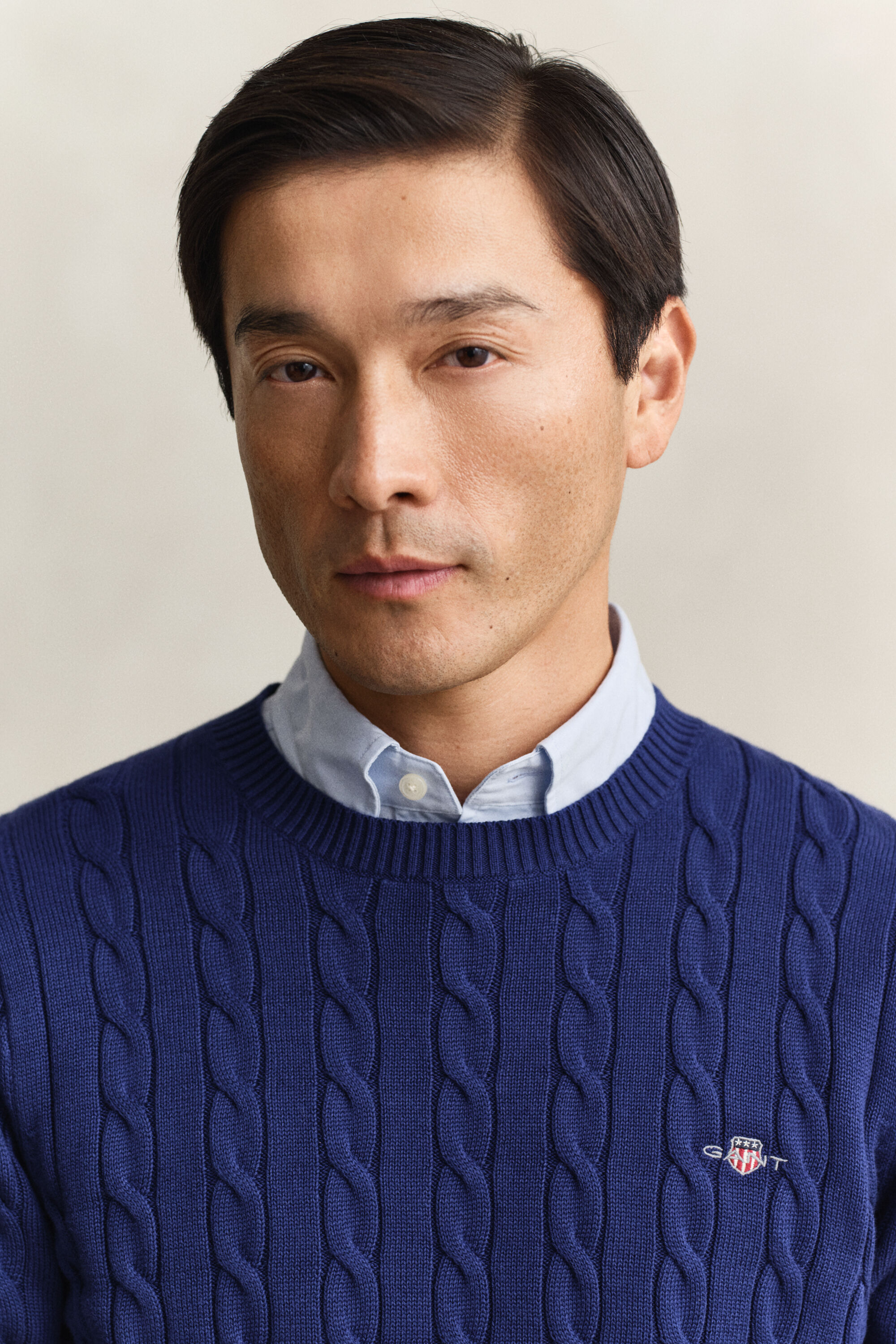 Katoenen gebreide kabeltrui met ronde hals