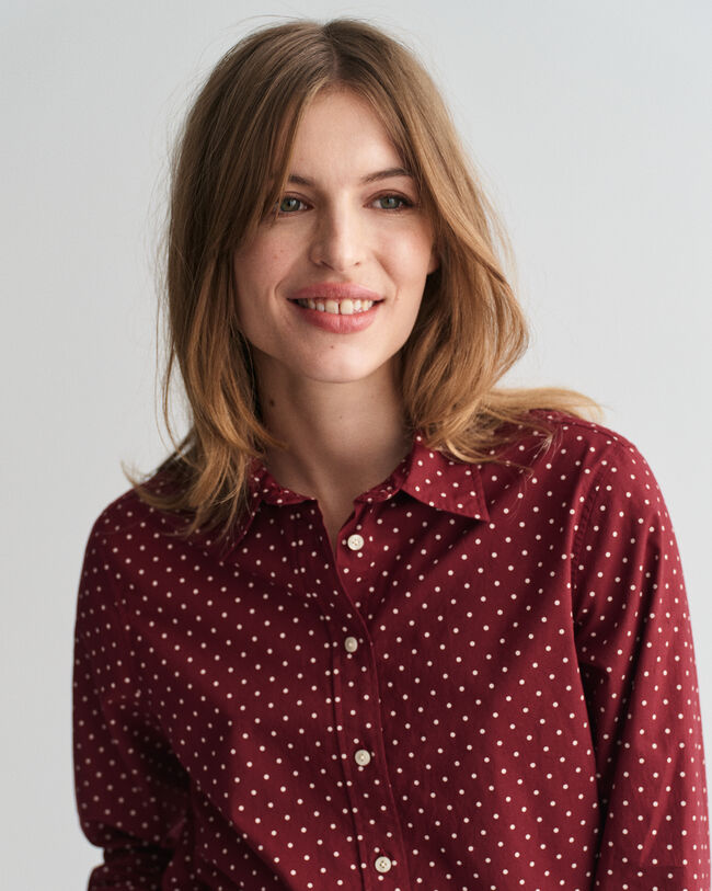 Chemise regular fit en voile de coton &agrave; imprim&eacute; pois