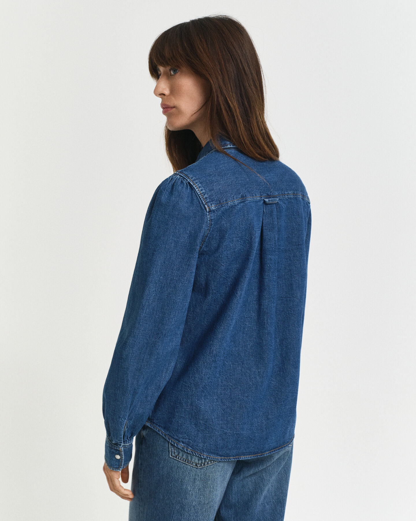 Regular Fit denim hemd met pofmouwen