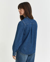 Regular Fit denim hemd met pofmouwen