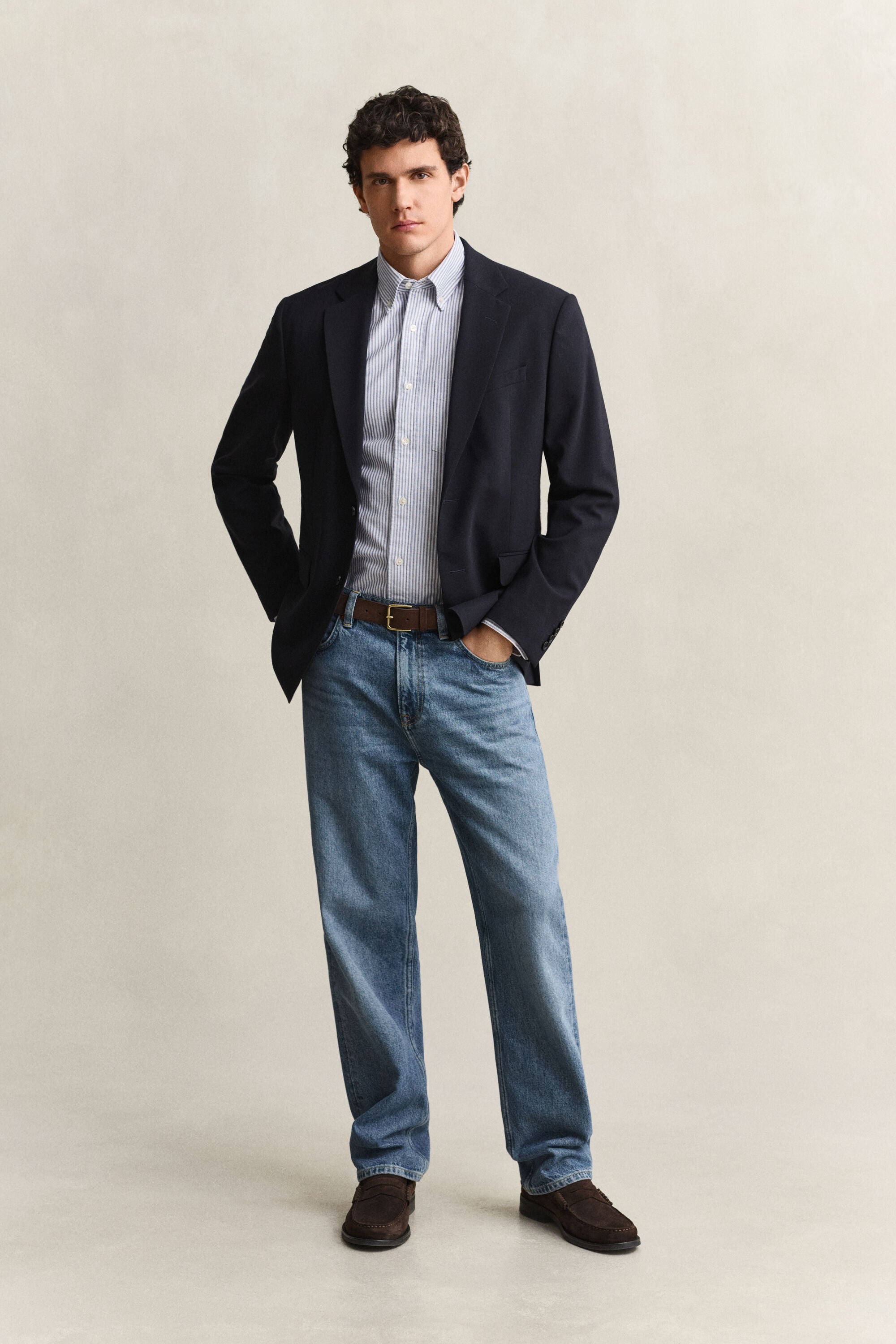 Chemise en coton Oxford regular classique à rayures
