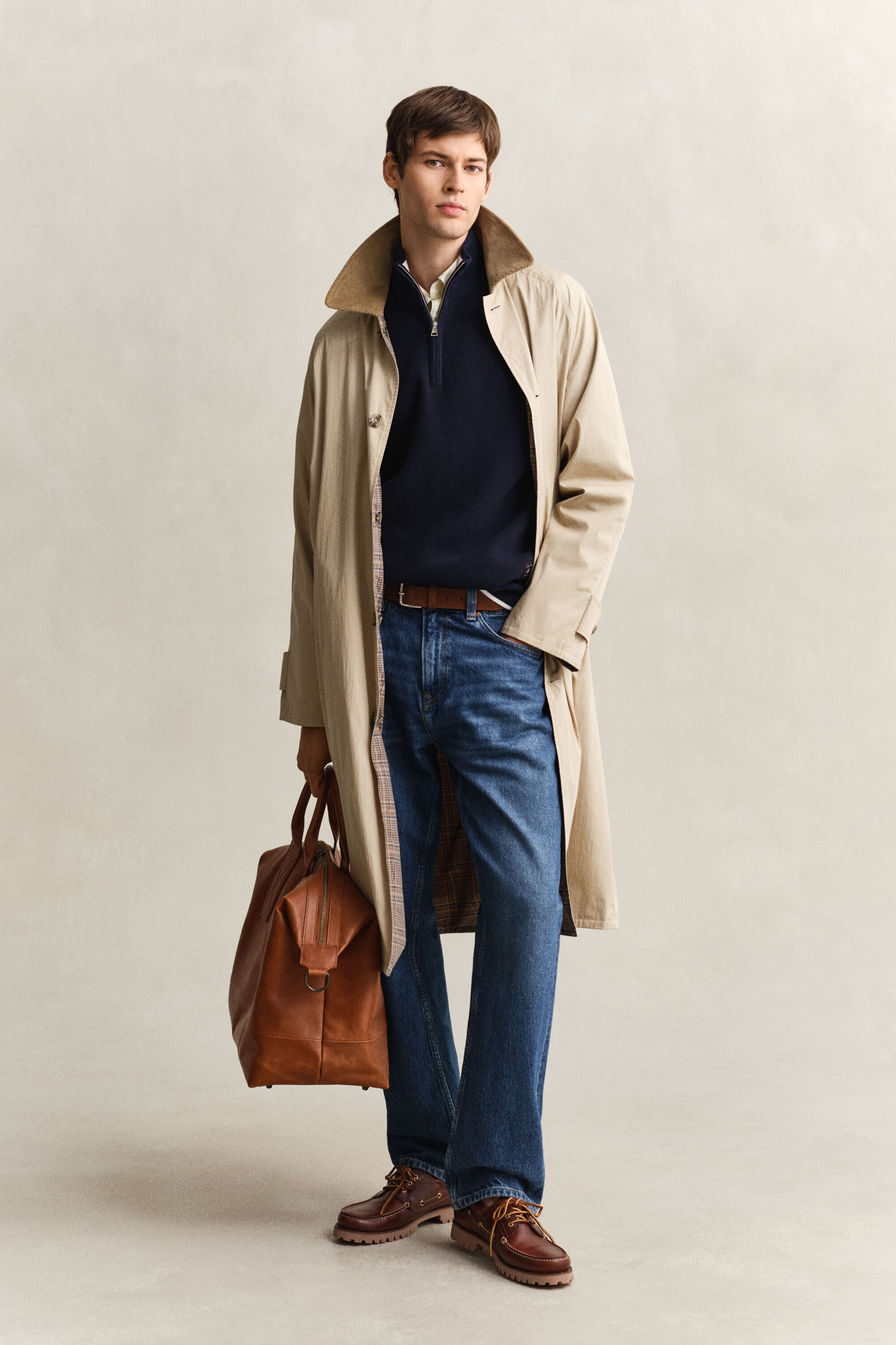 Pull à demi-zip en coton côtelé