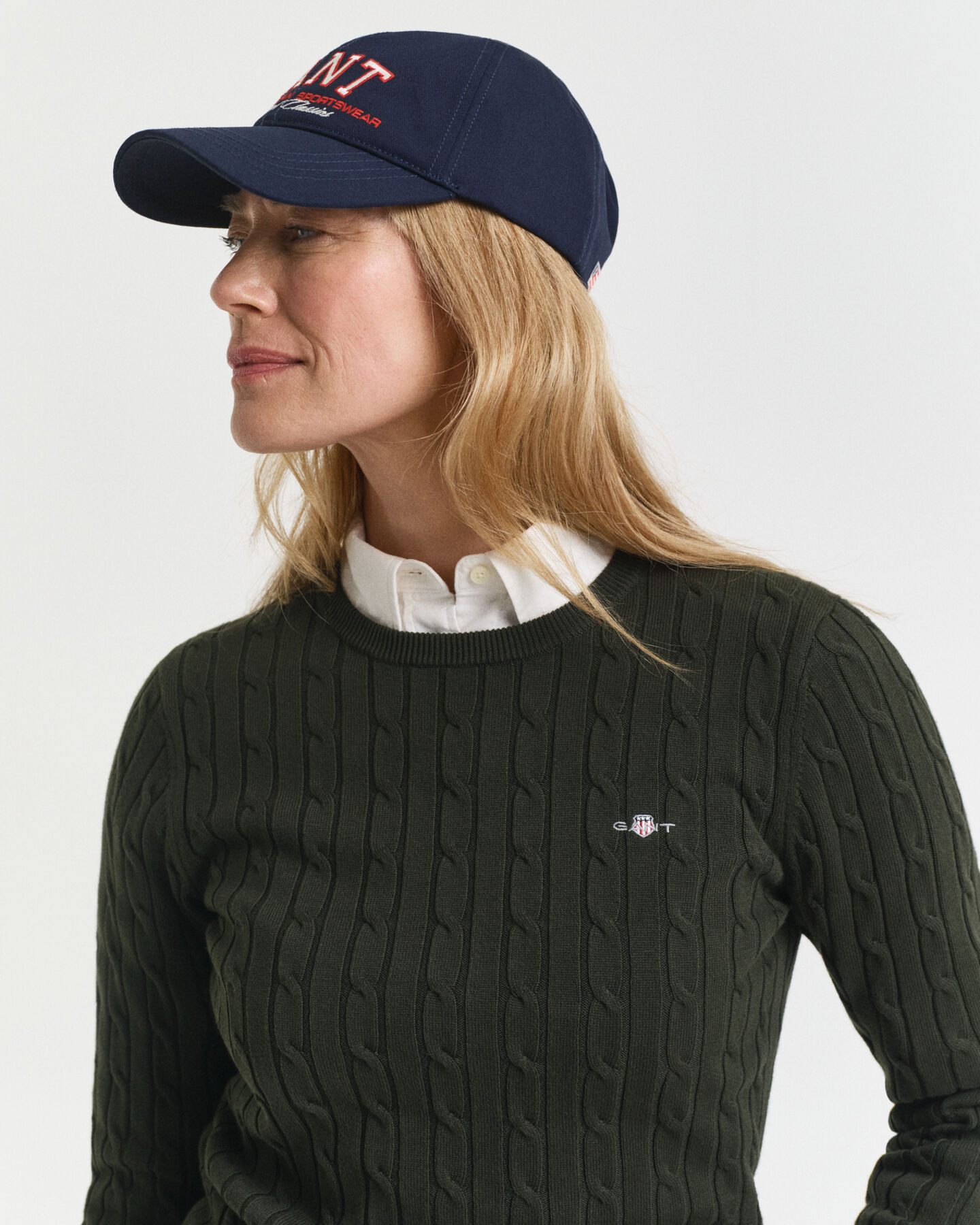 Pull col rond en maille de coton stretch à torsades