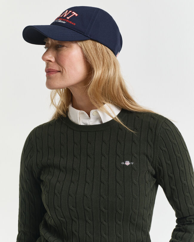 Pull col rond en maille de coton stretch à torsades