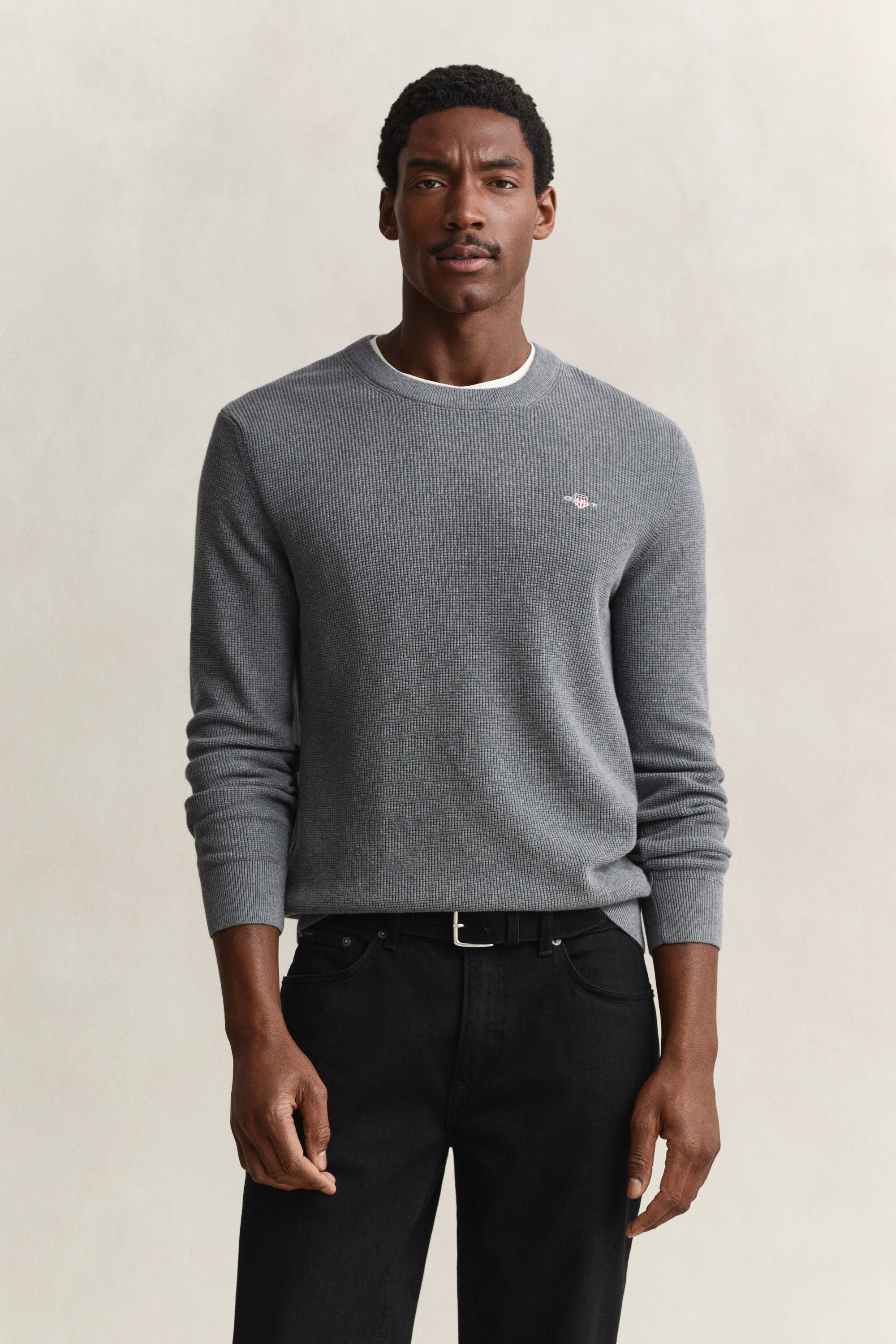 Katoenen Textured sweater met ronde hals