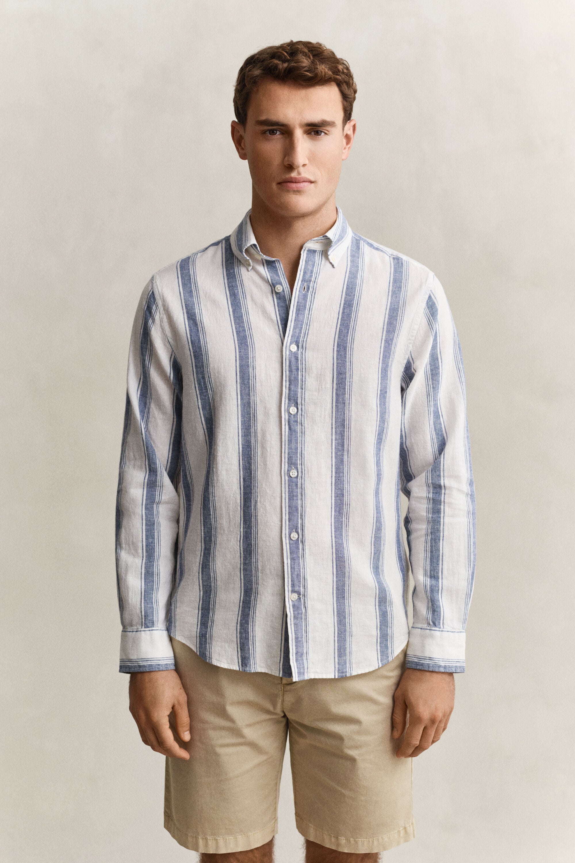 Chemise en lin mélangé à rayures