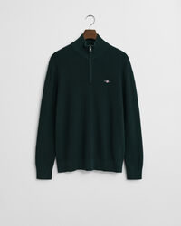 Trui met korte rits van geribde katoen-merinoswolmix