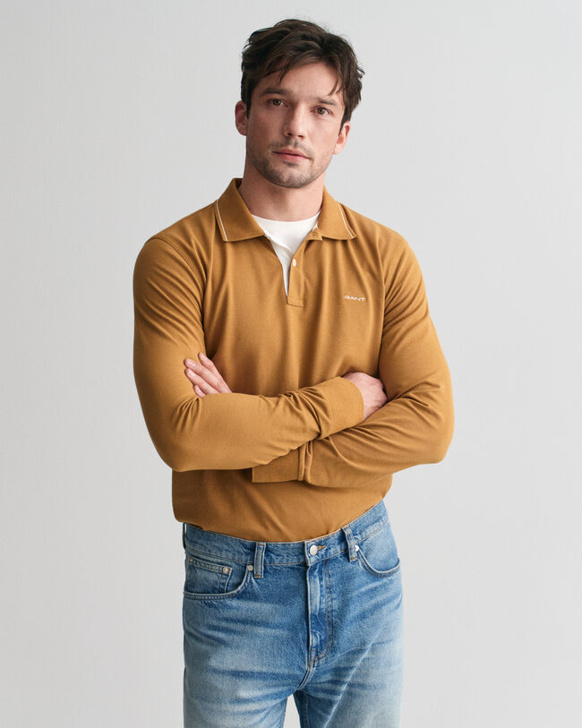 Poloshirt met getextureerde kraag en lange mouwen