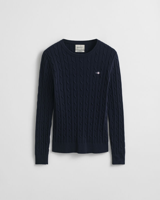 Gebreide kabeltrui met ronde hals van stretchkatoen