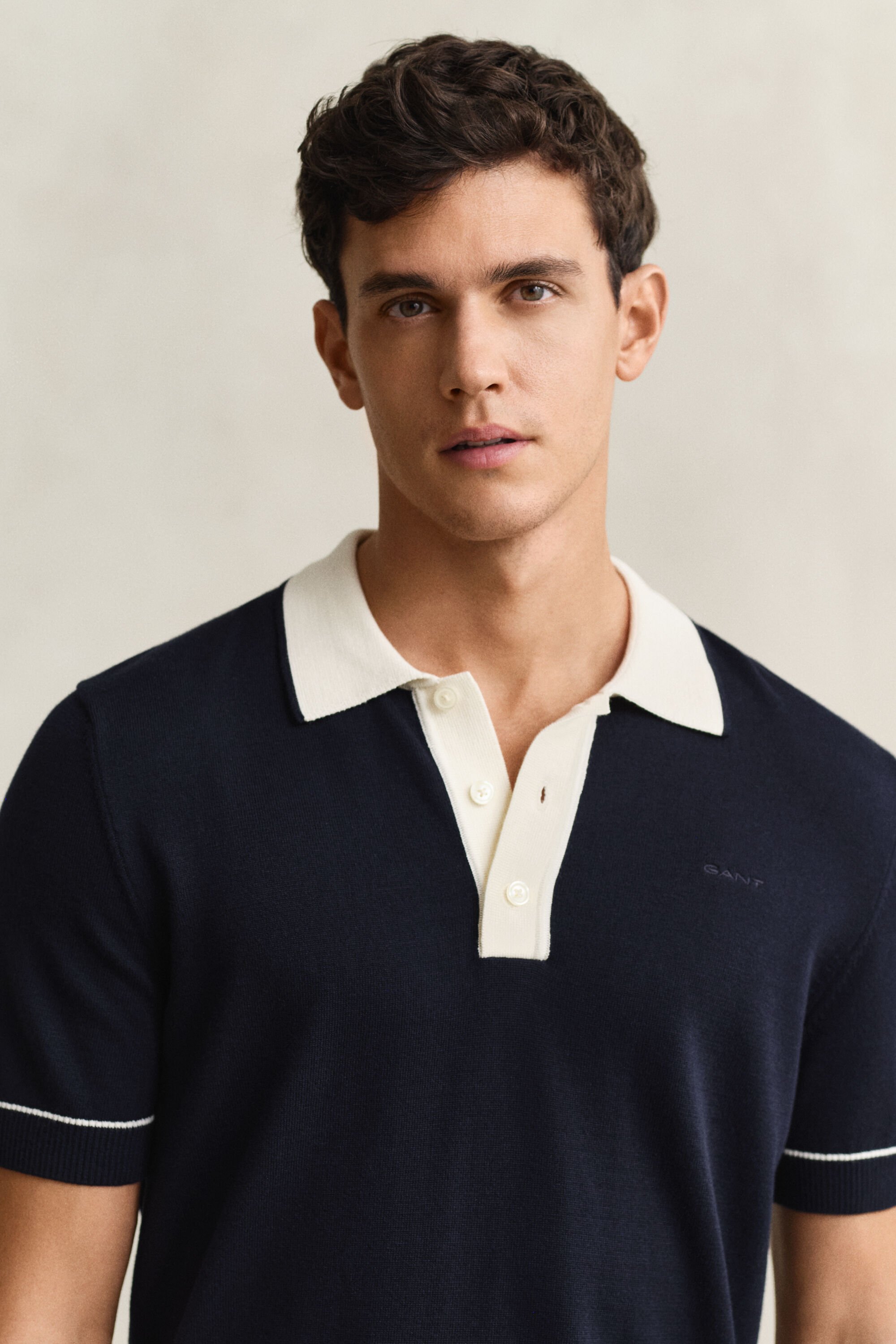 Pull façon polo en coton et modal