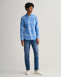 Geruit Regular Fit overhemd van katoen en linnen