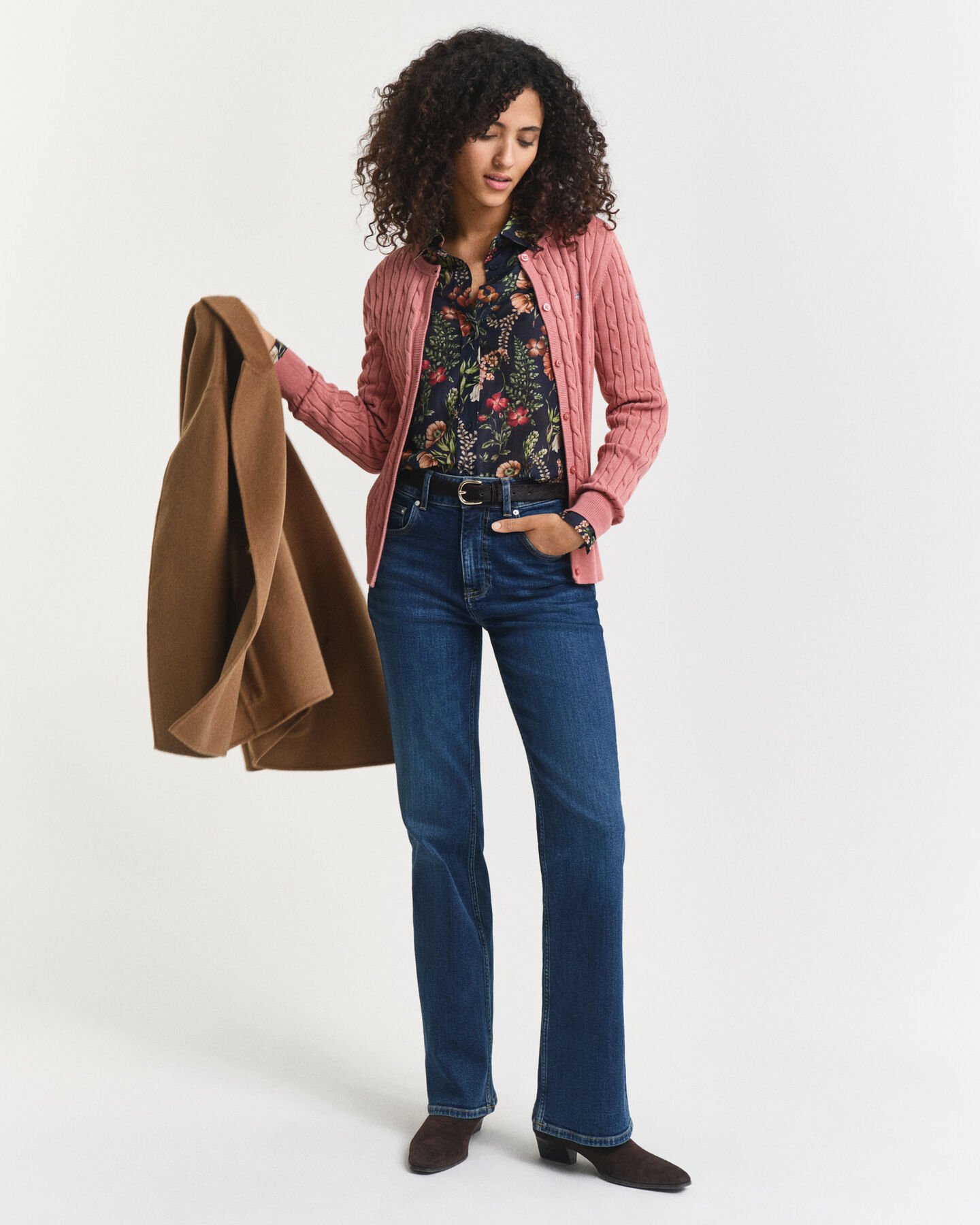 Cardigan en maille de coton stretch à torsades