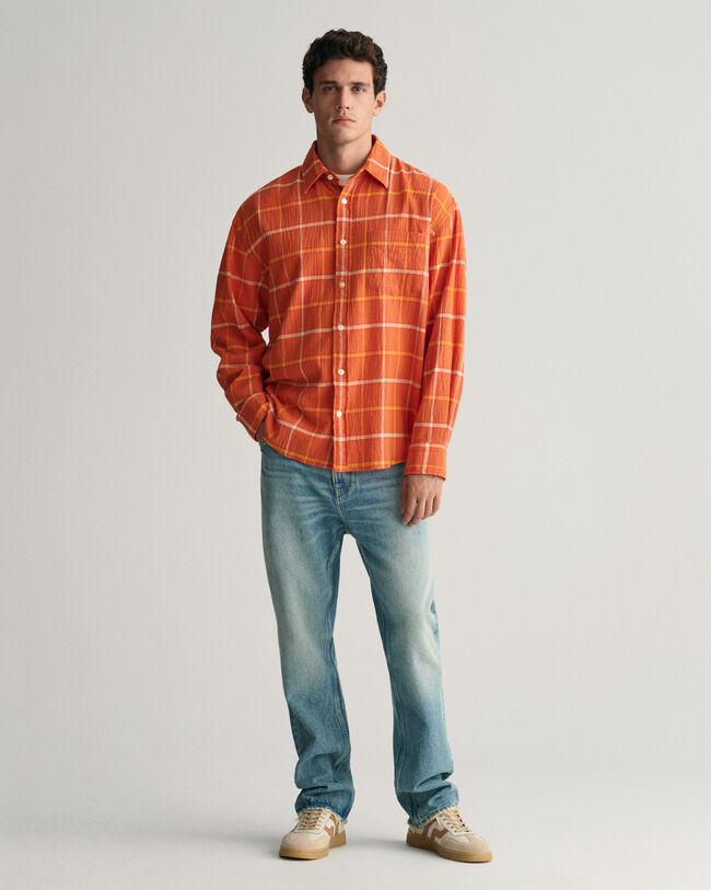 Chemise ultra-ample texturée à carreaux