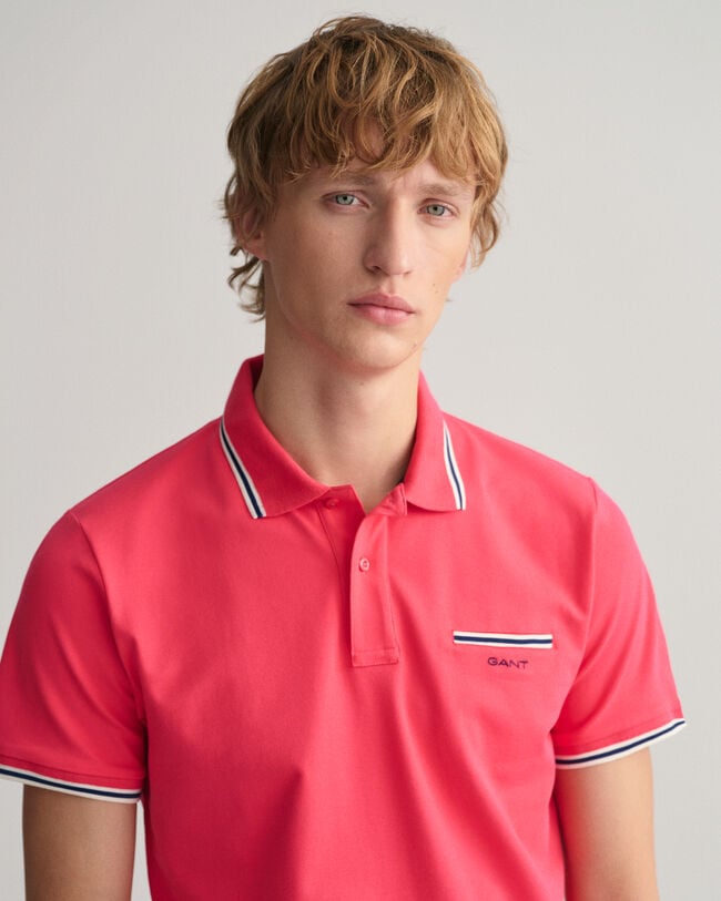 Piqu&eacute; poloshirt met driekleurige rand