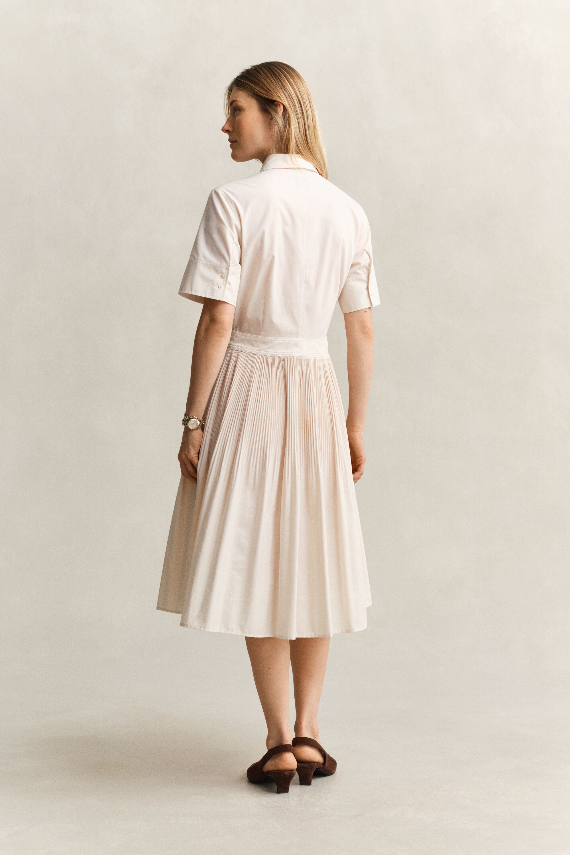 Robe-chemise plissée en coton