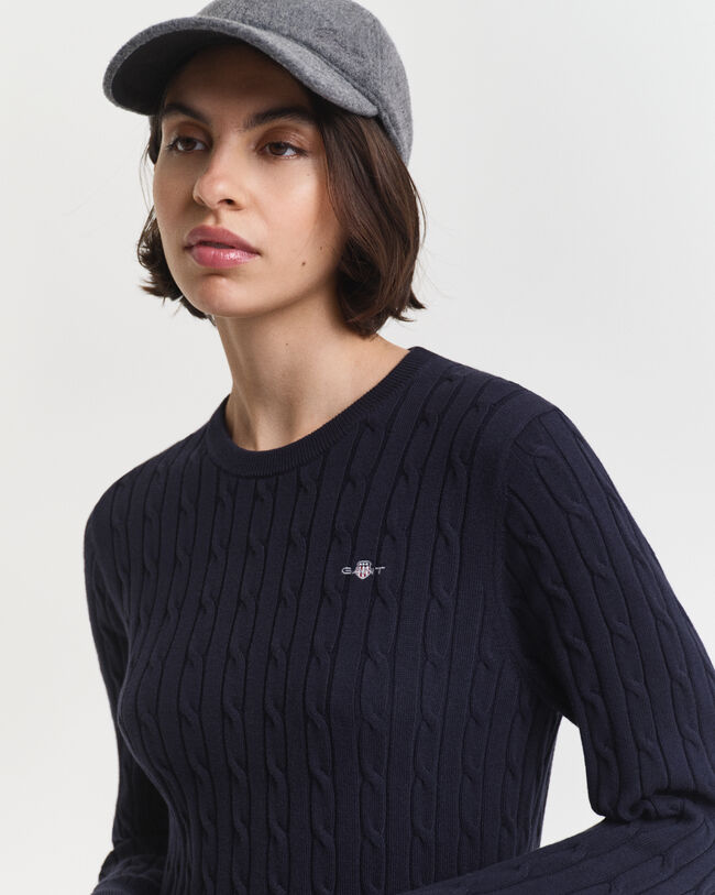 Kabeljurk met ronde hals van stretchkatoen