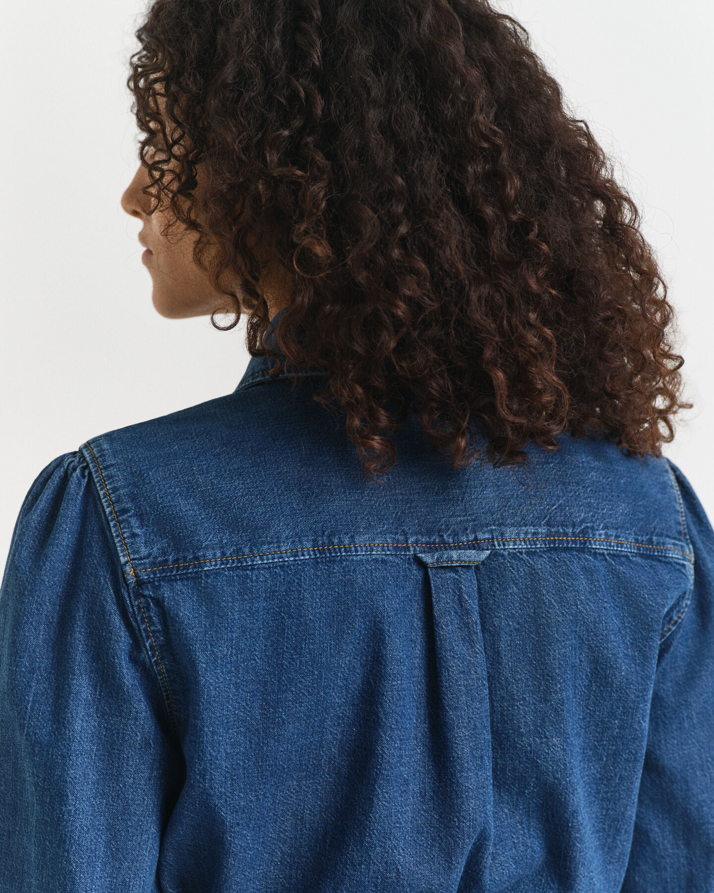 Denim jurk met pofmouwen