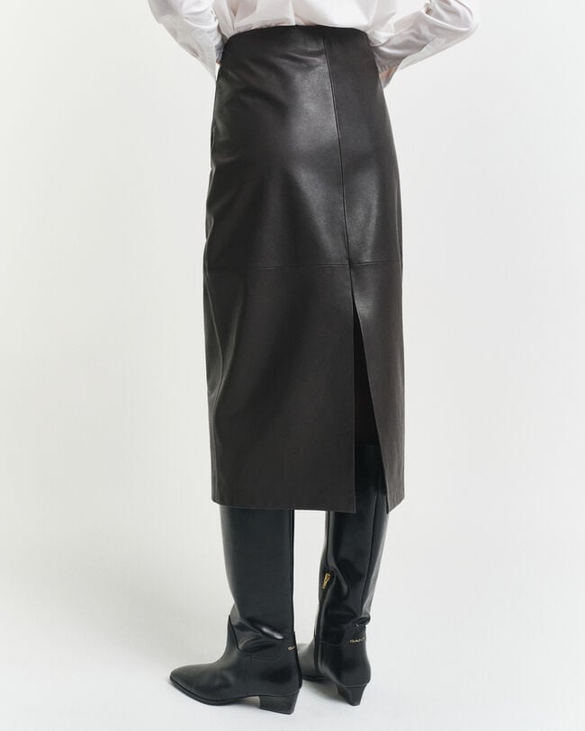 Jupe crayon midi en cuir